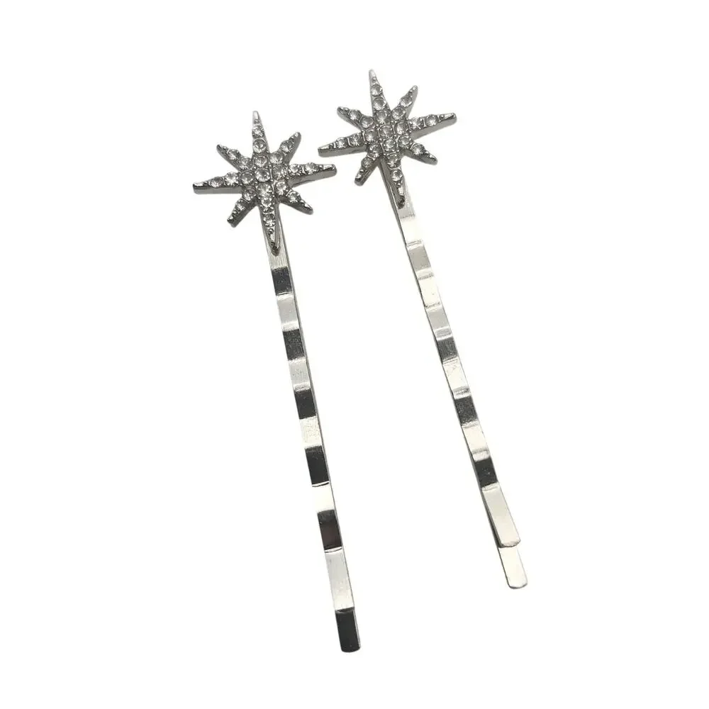 Silver Rhinestone Pearl Starburst Flower Bobby Pins Hair Clip Accessory Lot Set